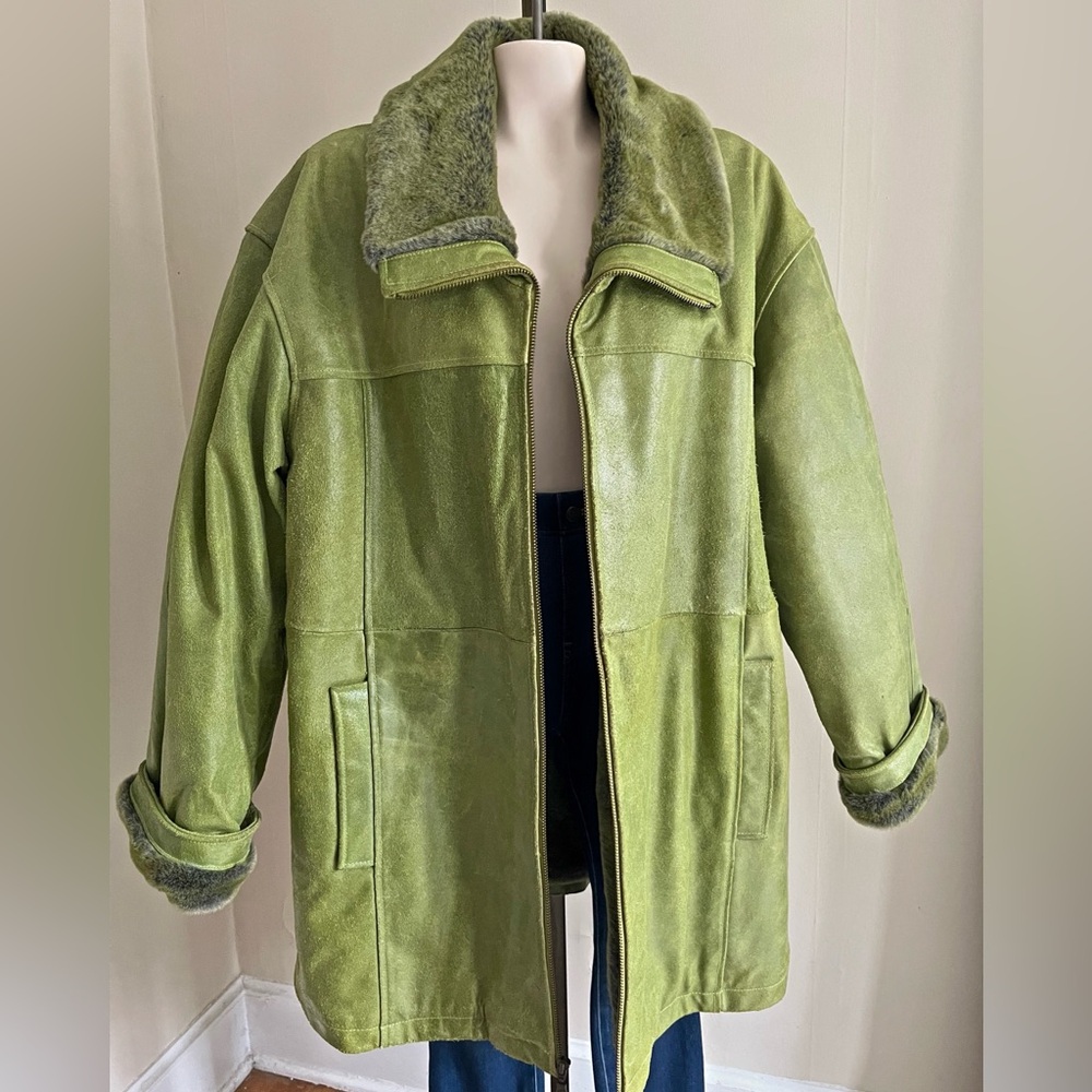 Wilson’s Leather Green genuine leather faux fur lined jacket coat